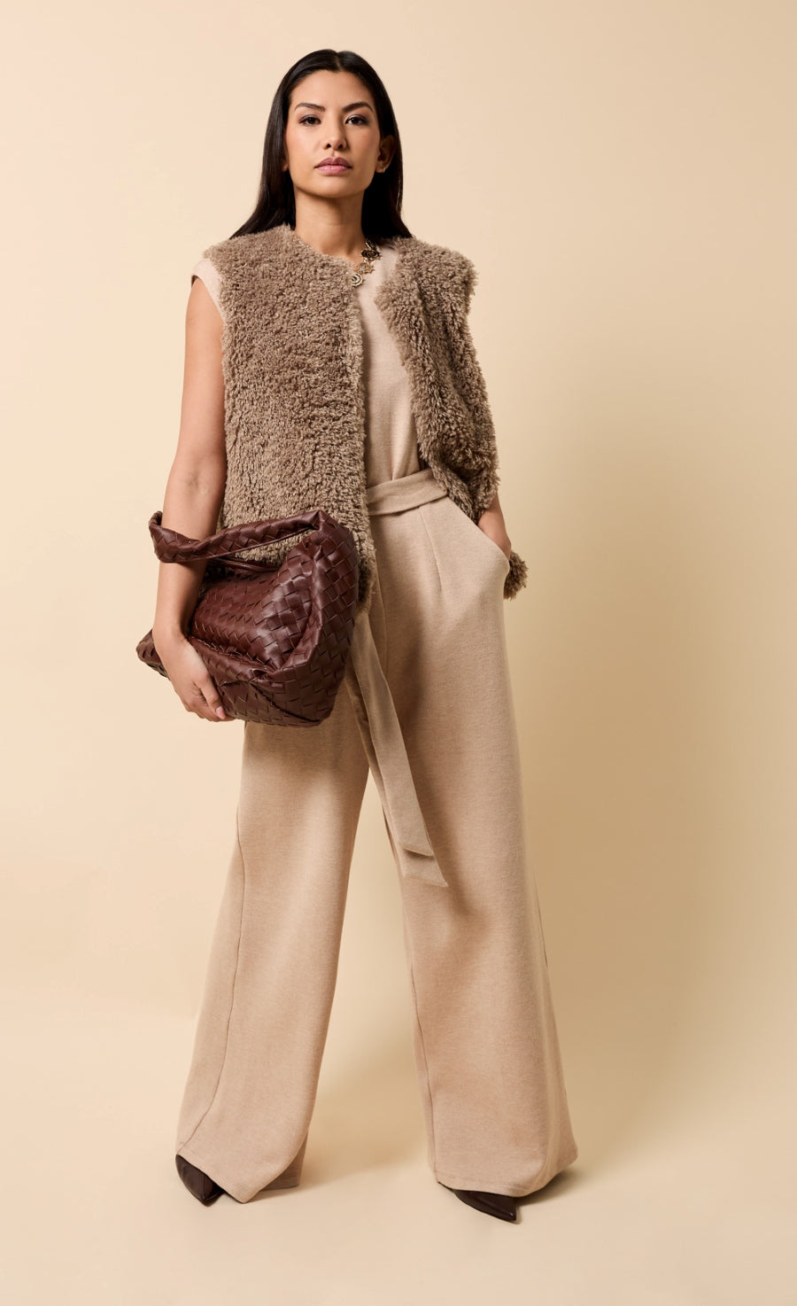Malene Taupe Faux Fur Waistcoat