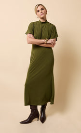 Maeva Khaki Button Detail Midaxi DressDressesDressesLittle Mistress