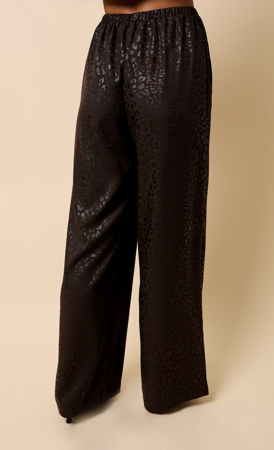 Lorena Chocolate Animal Texture Satin Wide Leg Trousers
