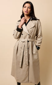 Katya Camel PU Contrast Trim Trench CoatCoats & JacketsTrench CoatLittle Mistress