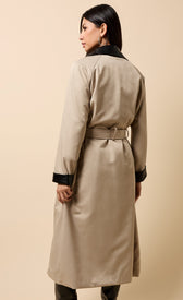 Katya Camel PU Contrast Trim Trench CoatCoats & JacketsTrench CoatLittle Mistress