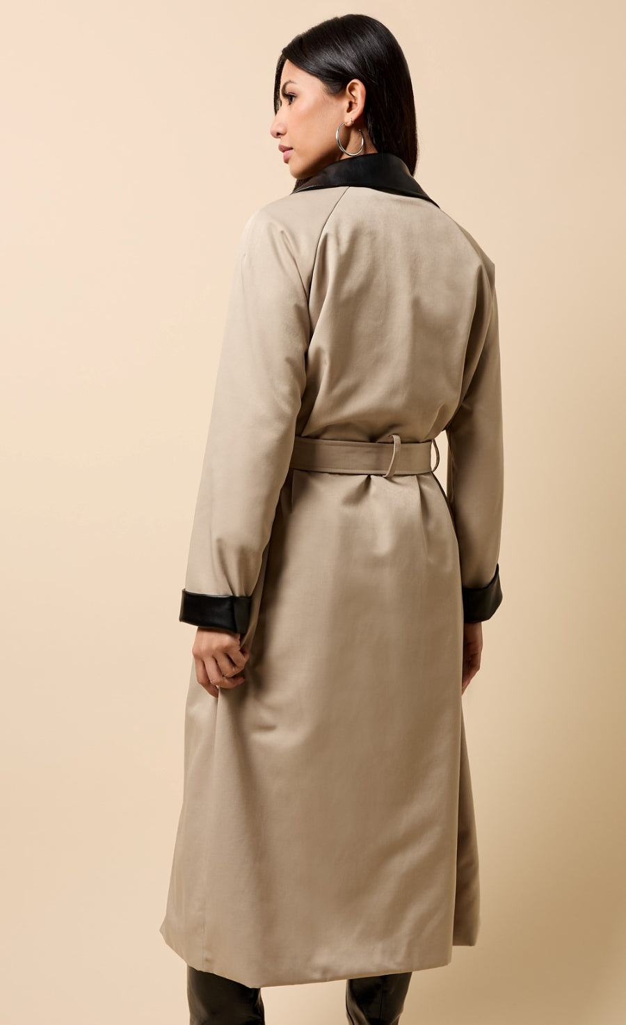 Katya Camel PU Contrast Trim Trench Coat