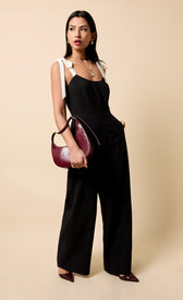Raine Black Contrast Shoulder Bow JumpsuitOne-PiecesJumpsuitsLittle Mistress
