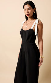 Raine Black Contrast Shoulder Bow JumpsuitOne-PiecesJumpsuitsLittle Mistress