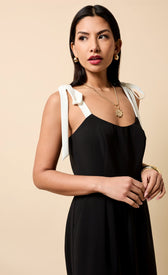 Raine Black Contrast Shoulder Bow JumpsuitOne-PiecesJumpsuitsLittle Mistress