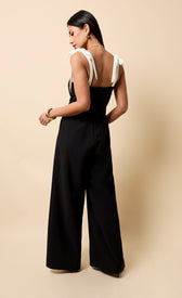 Raine Black Contrast Shoulder Bow JumpsuitOne-PiecesJumpsuitsLittle Mistress