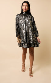 Sabine Black and Gold Foil Print Mini DressDressesMini DressLittle Mistress