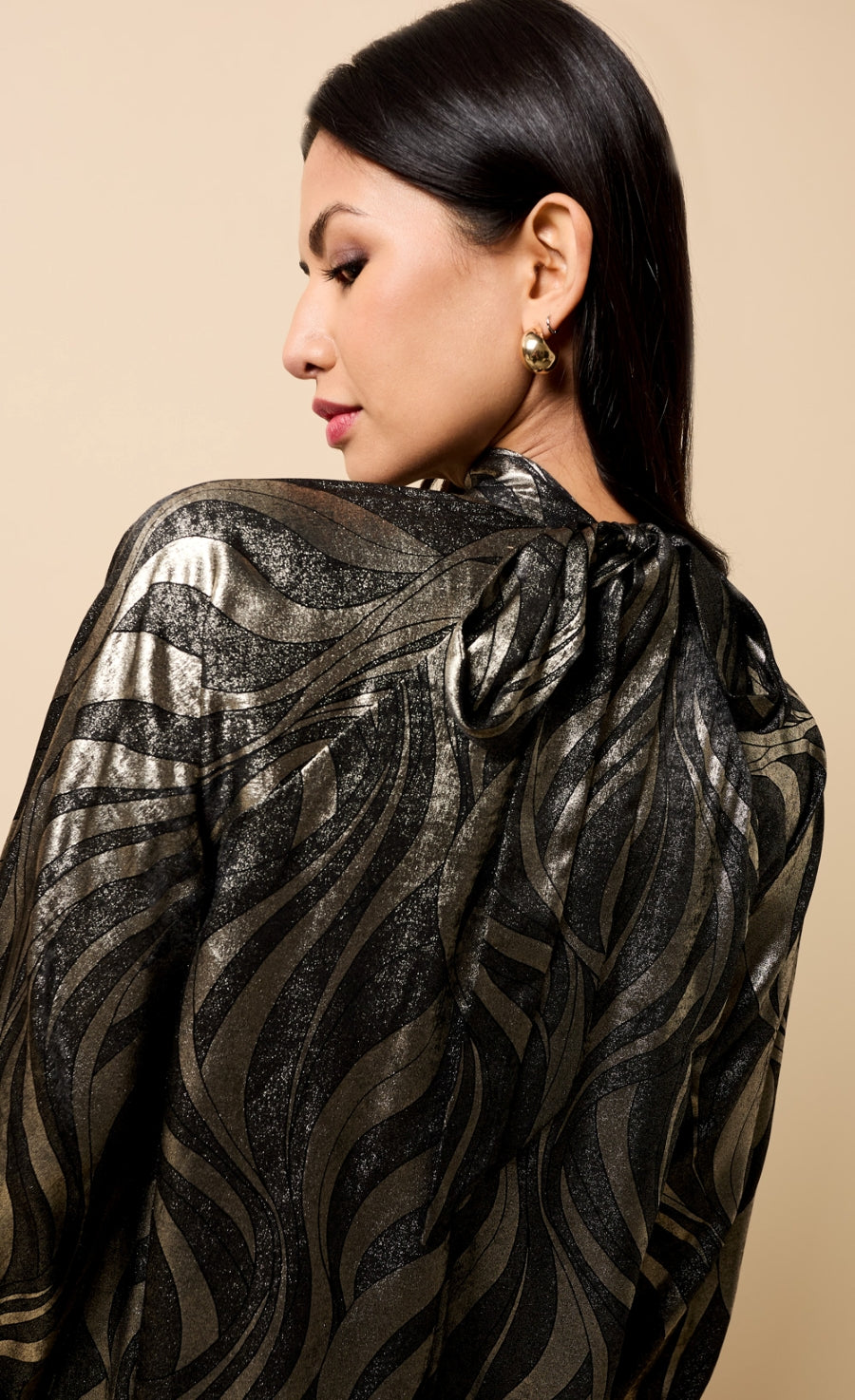 Sabine Black and Gold Foil Print Mini Dress