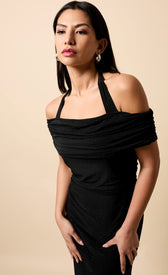 Siena Black Mesh Gem Detail Bardot Midaxi DressDressesMidaxi DressLittle Mistress