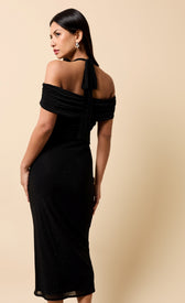 Siena Black Mesh Gem Detail Bardot Midaxi DressDressesMidaxi DressLittle Mistress