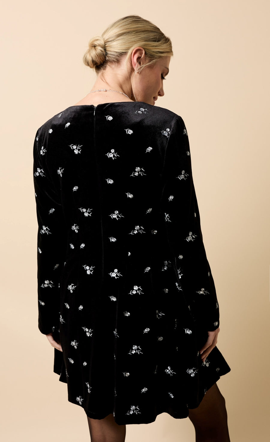 Sondra Black Velvet Embroidered Mini Dress