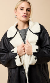 Amara Black Suede Contrast Lining Borg JacketCoats & JacketsJacketsLittle Mistress