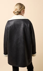 Amara Black Suede Contrast Lining Borg JacketCoats & JacketsJacketsLittle Mistress