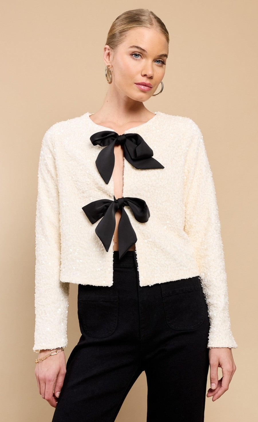 Cream Sequin Bolero Bow Top by Vicky Pattison