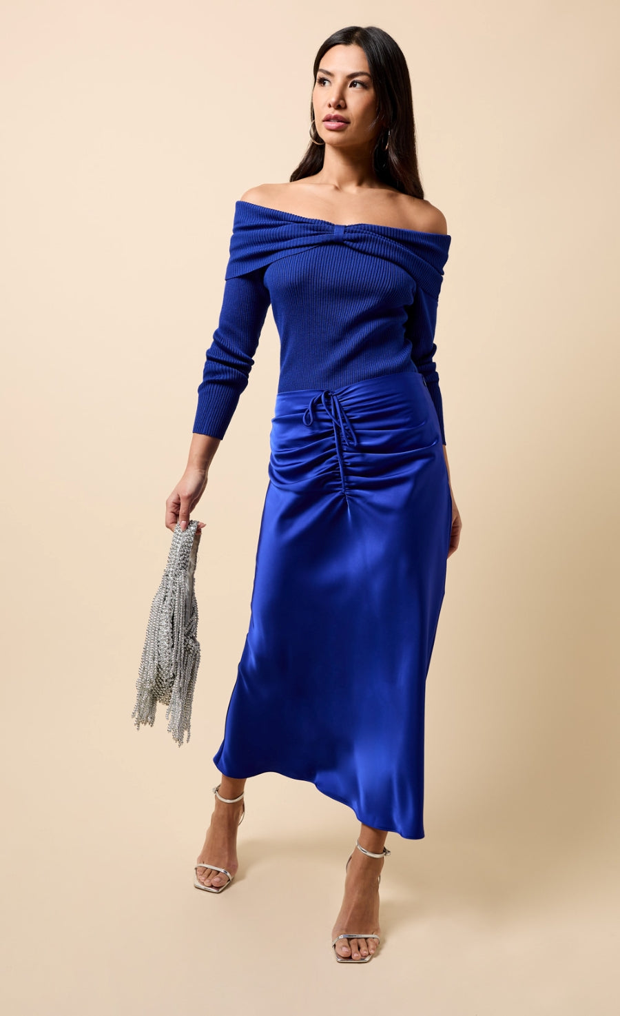 Cobalt Blue Knot Detail Bardot Jumper