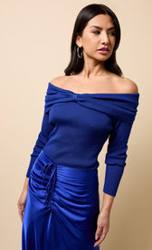 Cobalt Blue Knot Detail Bardot JumperSweatersBardot JumperLittle Mistress