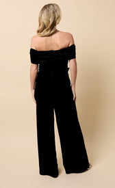 Selene Black Velvet Bow Detail Bardot JumpsuitOne-PiecesJumpsuitsLittle Mistress