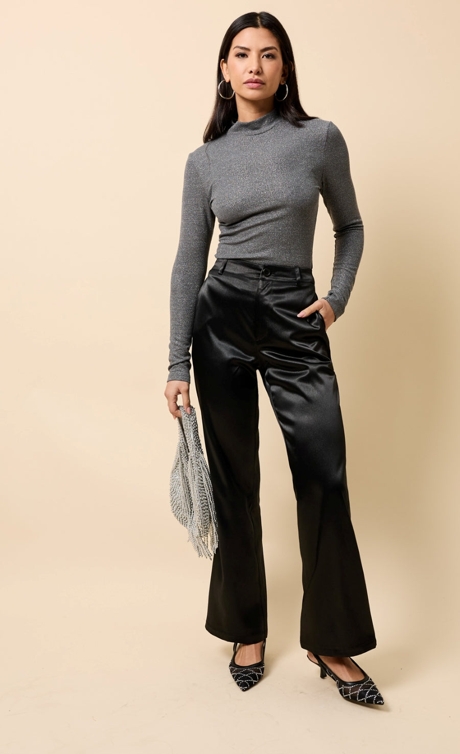 Beatrix Pewter Shimmer High Neck Top