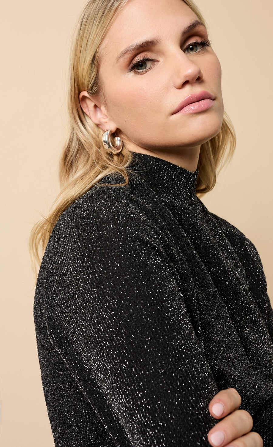 Beatrix Black Shimmer High Neck Top