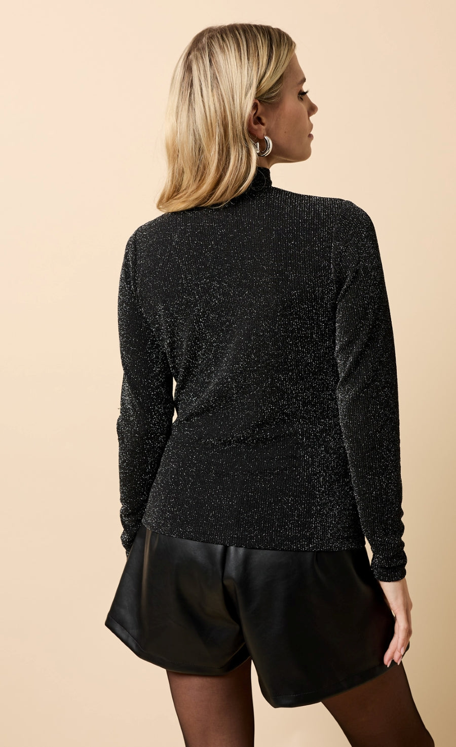 Beatrix Black Shimmer High Neck Top