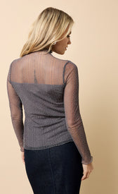 Delphine Grey Mesh Embellished High Neck TopBlousesTops & BlousesLittle Mistress