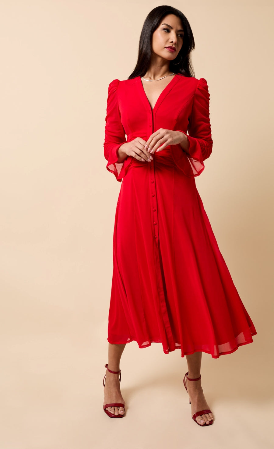 Saphira Red Mesh Shirt Midaxi Dress