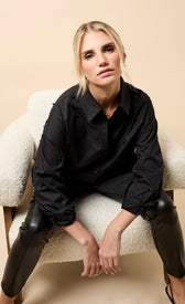 Oriane Black Cotton Pearl Embellished ShirtShirtsShirtLittle Mistress