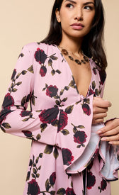 Naelle Multi Floral Print Tie Detail Top with V-neckline and tie-front detail, perfect for autumn style.
