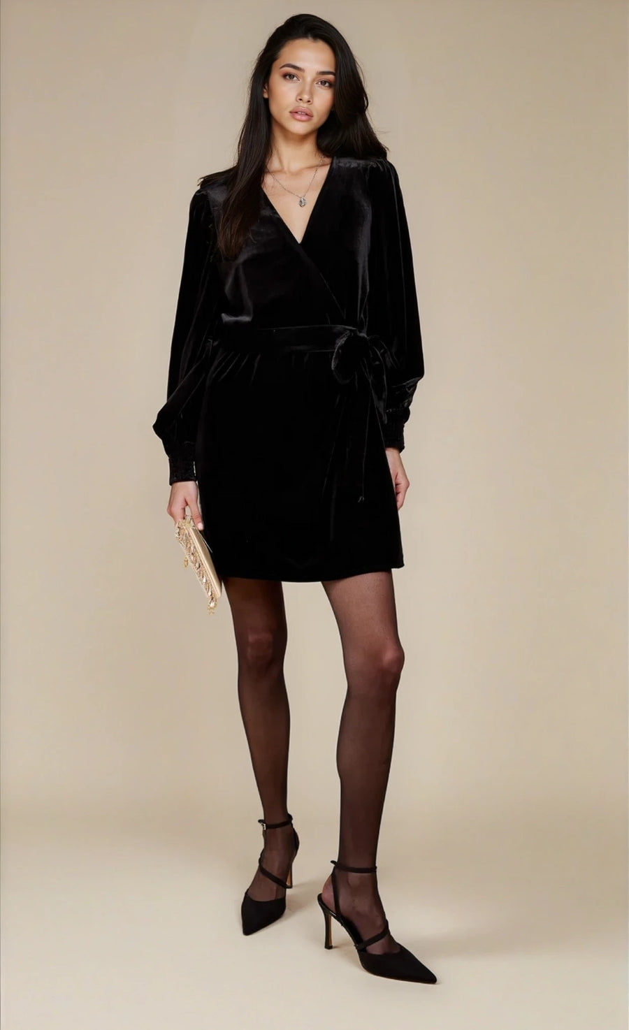 black velvet a line mini dress Black Velvet Wrap Mini Dress by Vicky Pattison