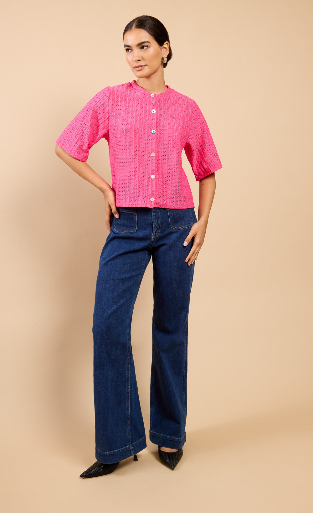 Pink Knitted Button Down Top