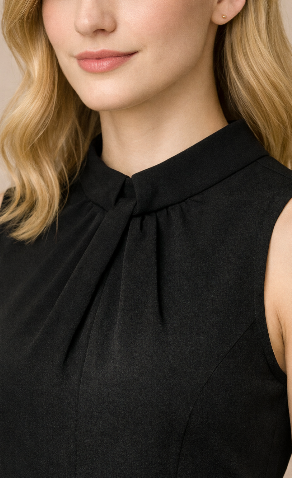 Black Twist Neck Mini Dress featuring a chic twist-neck design and elegant silhouette, perfect for special occasions.