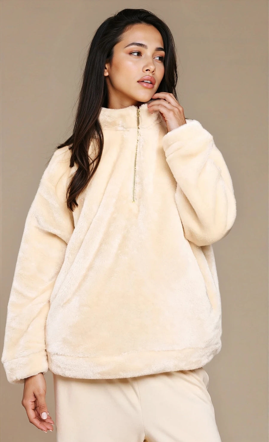 Cream Fleece Half Zip Jumper by Vicky Pattison