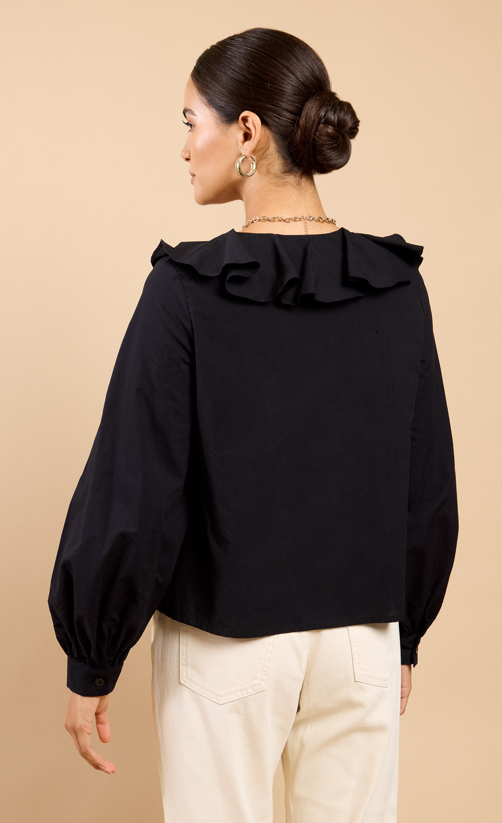 Cléa Black Embroidered Frill Top