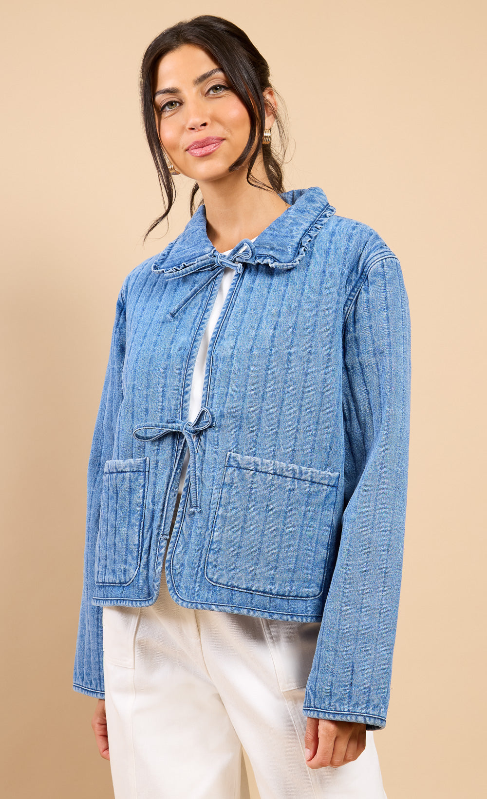 Rafaela Denim Quilted Tie Detail Jacket Vicky Pattison EDIT