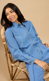 Xanthe Blue Denim Shirt Vicky Pattison EDITShirtsDenim ShirtLittle Mistress