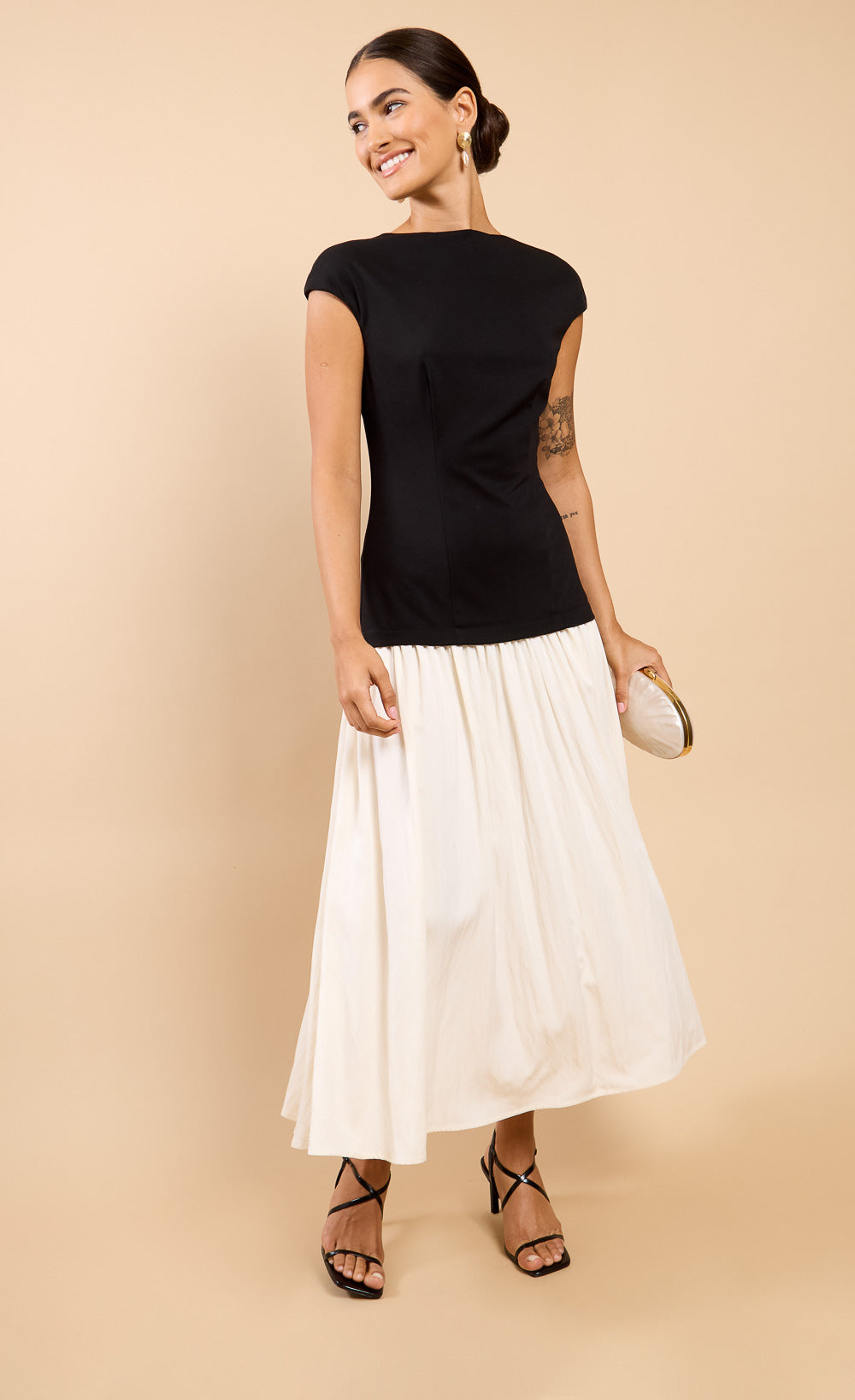 Amoura Monochrome Dropped Waist Maxi Dress