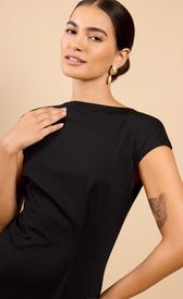 Amoura Monochrome Dropped Waist Maxi Dress featuring elegant short sleeves and a chic silhouette.