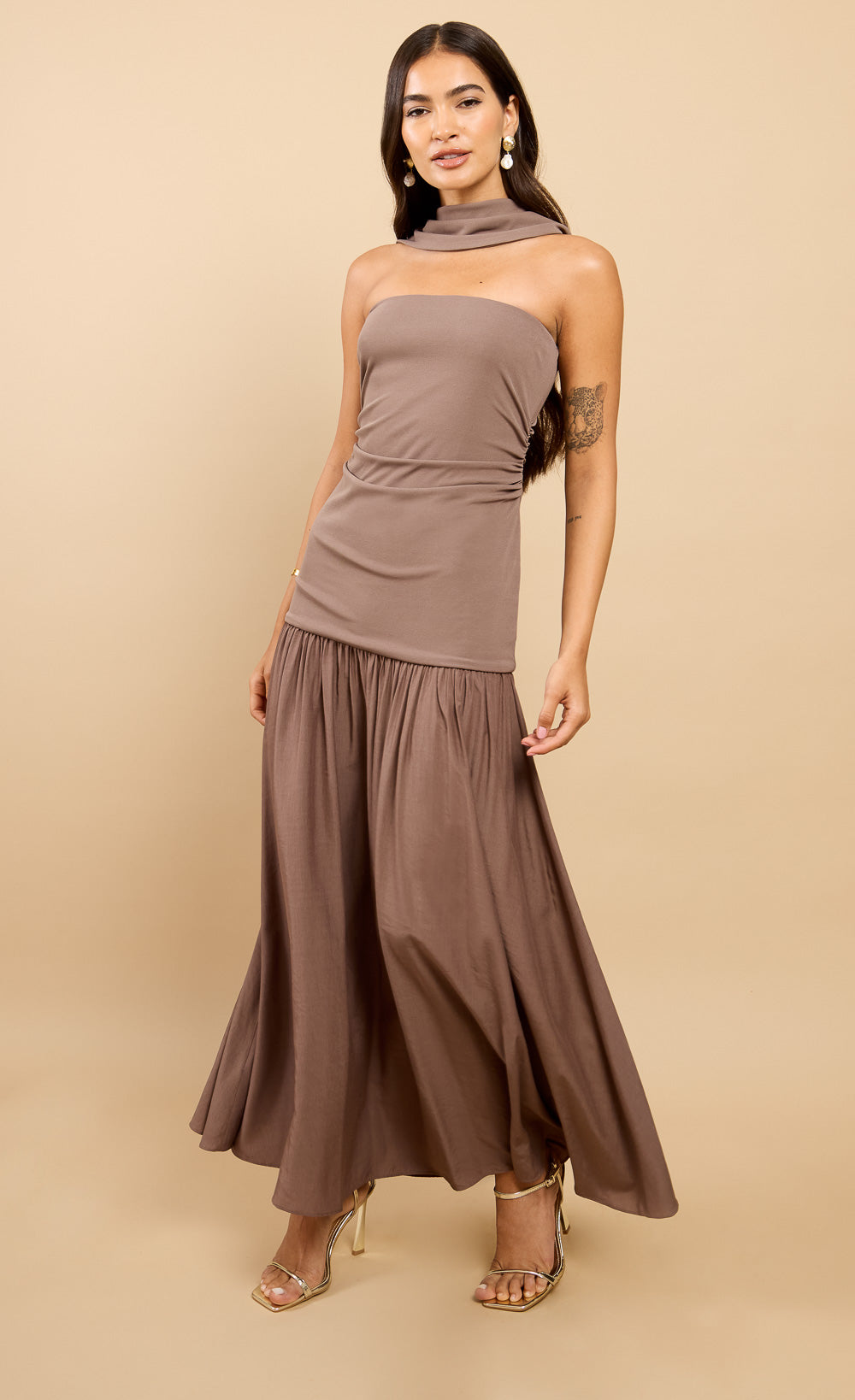 Mink Dropped Waist Maxi Dress