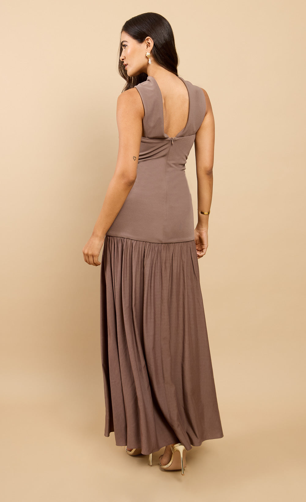 Arden Mink Dropped Waist Maxi Dress