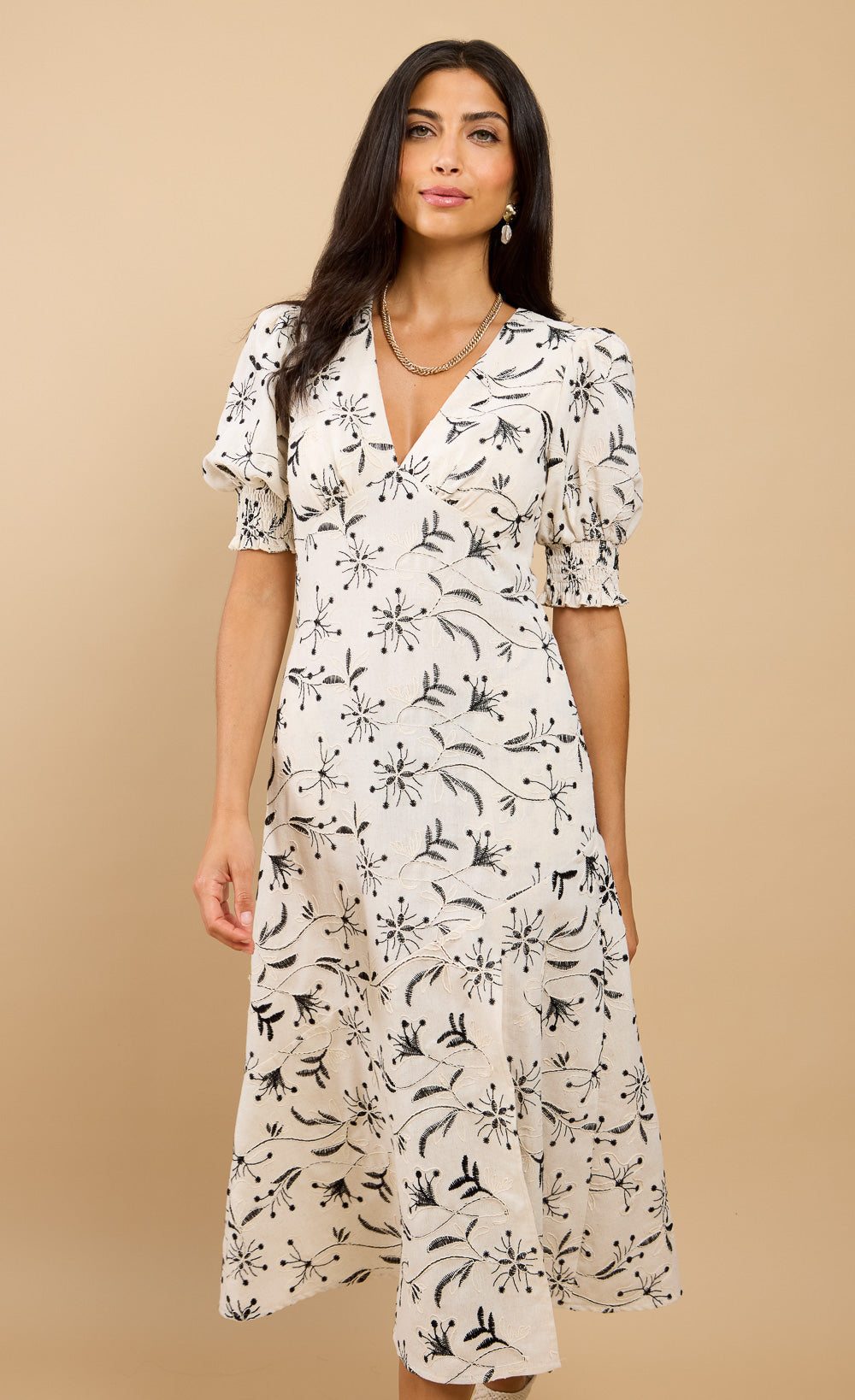 Aureum Natural Embroidered Midaxi Dress