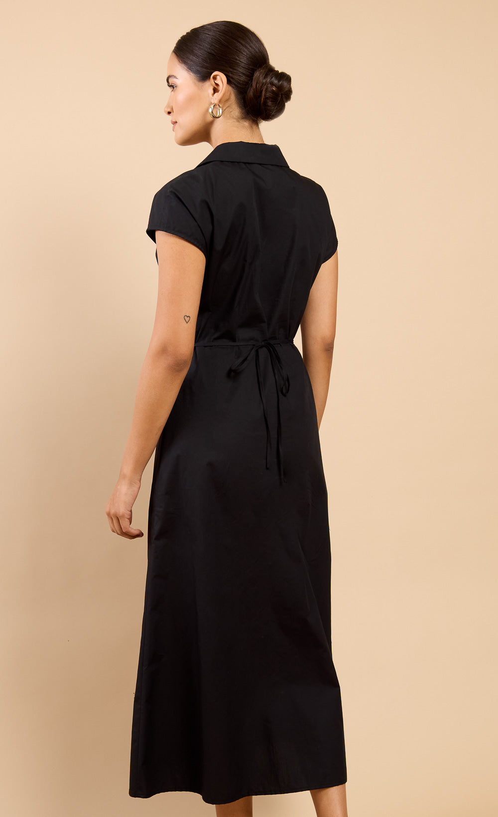 Bellisse Black Gathered Detail Midaxi Shirt Dress