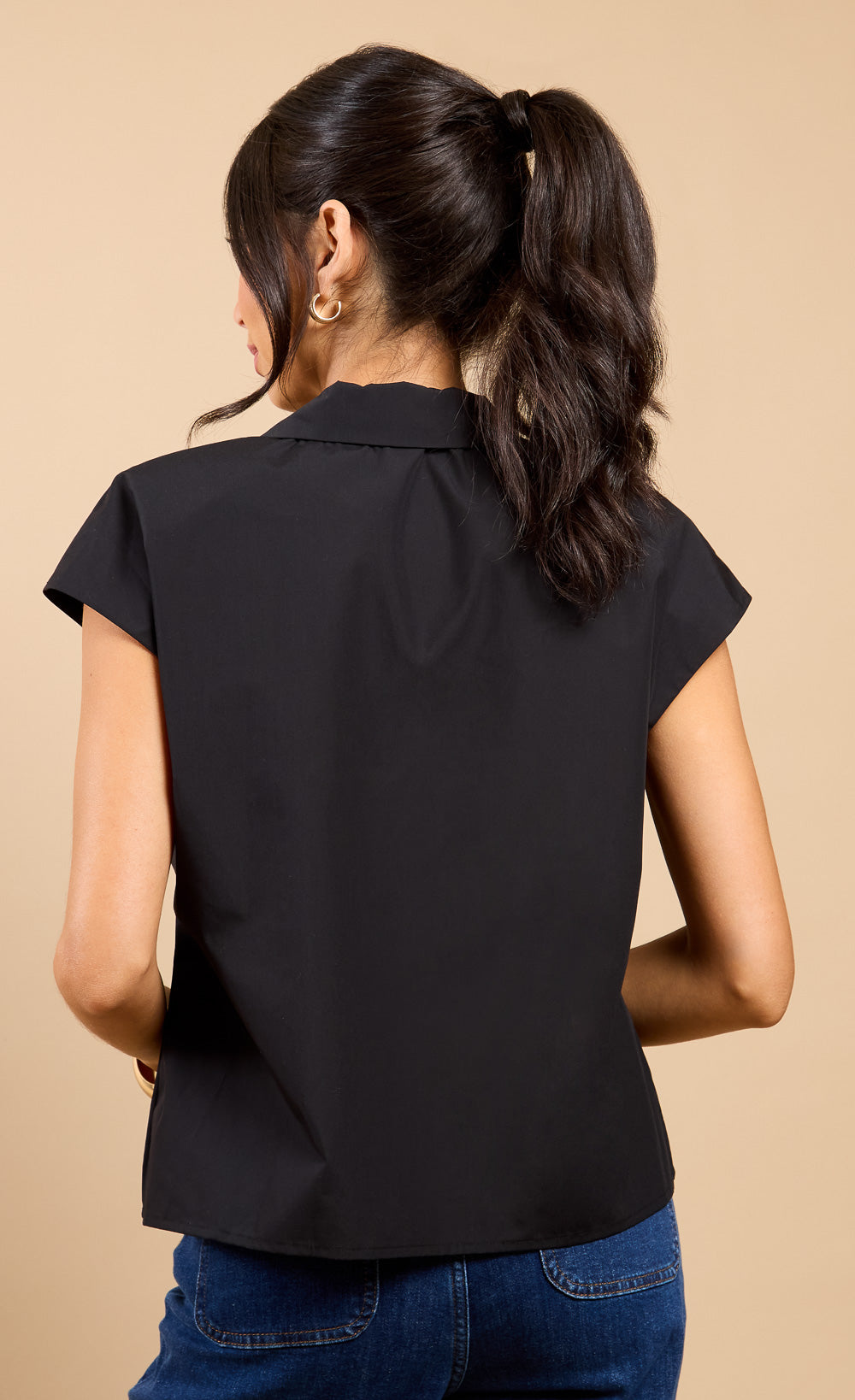 Camille Black Gathered Detail Shirt Top