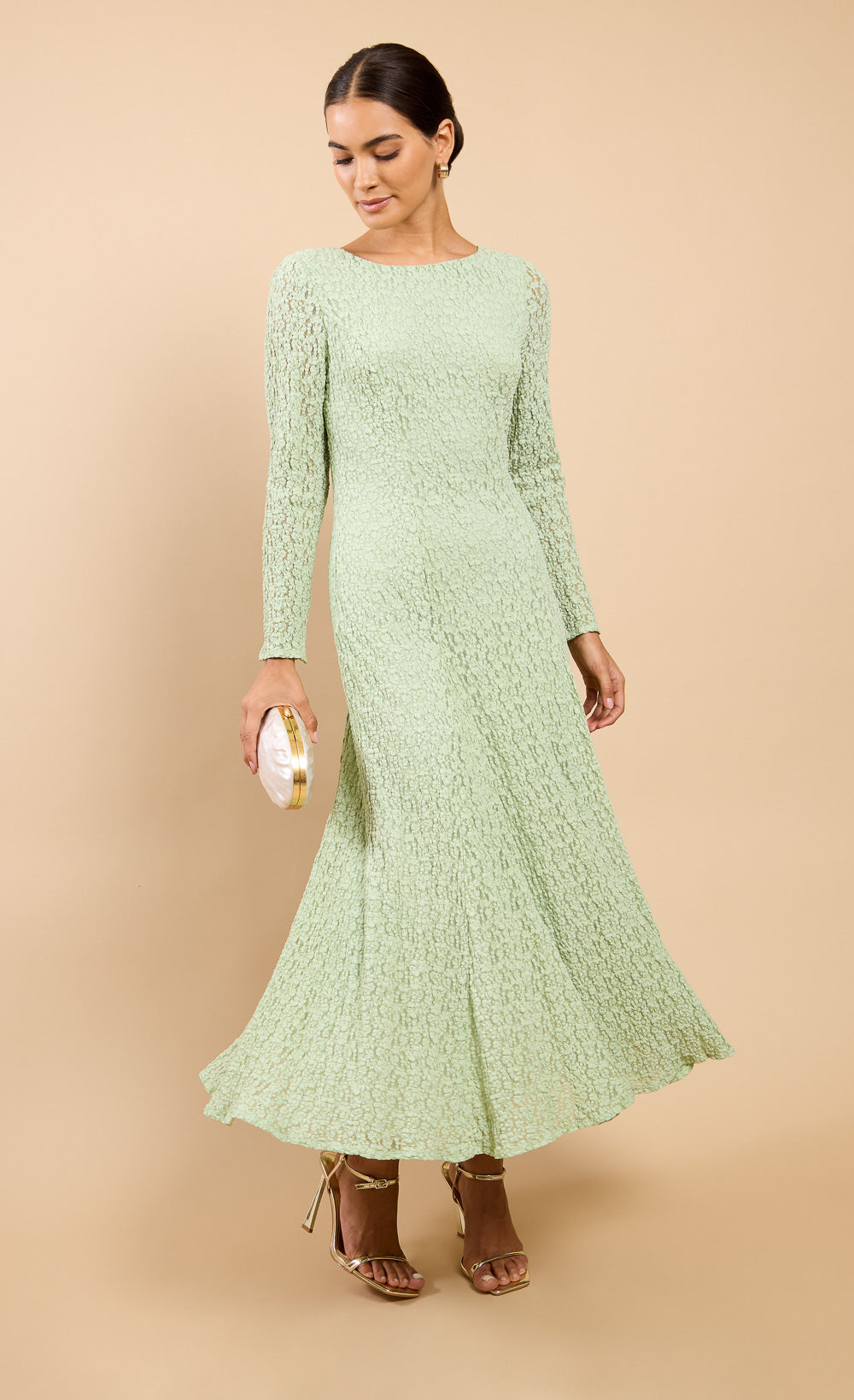 Chantelle Sage Green Textured Midaxi Dress