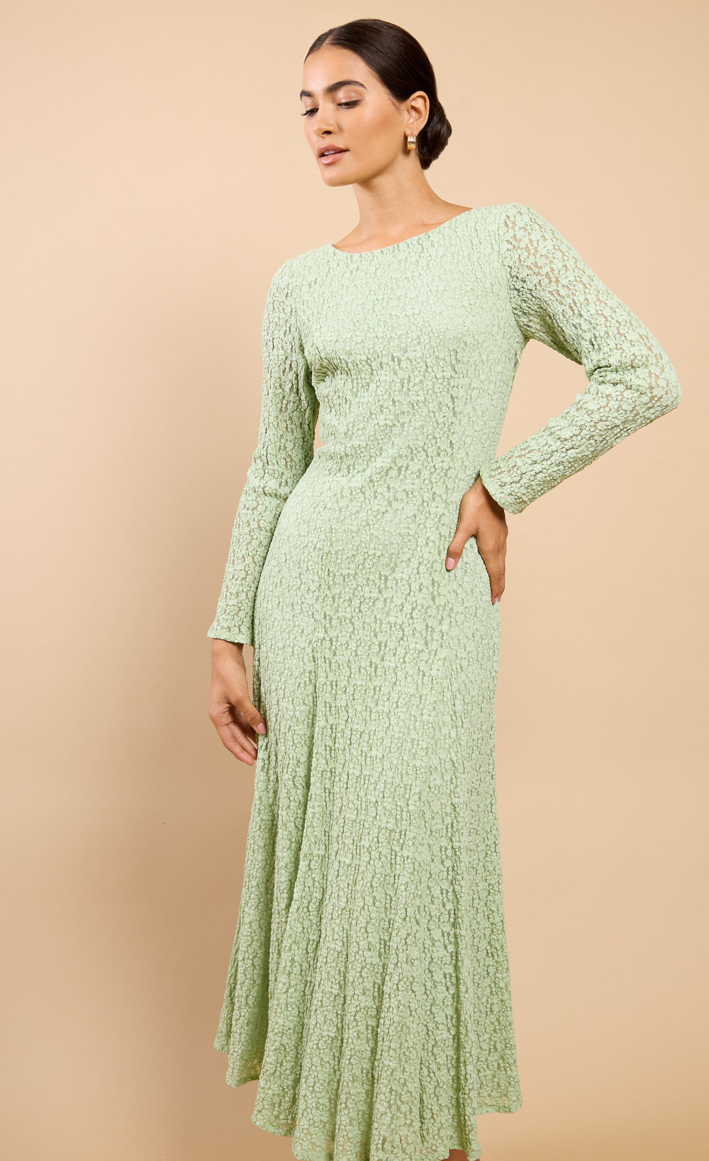 Chantelle Sage Green Textured Midaxi Dress