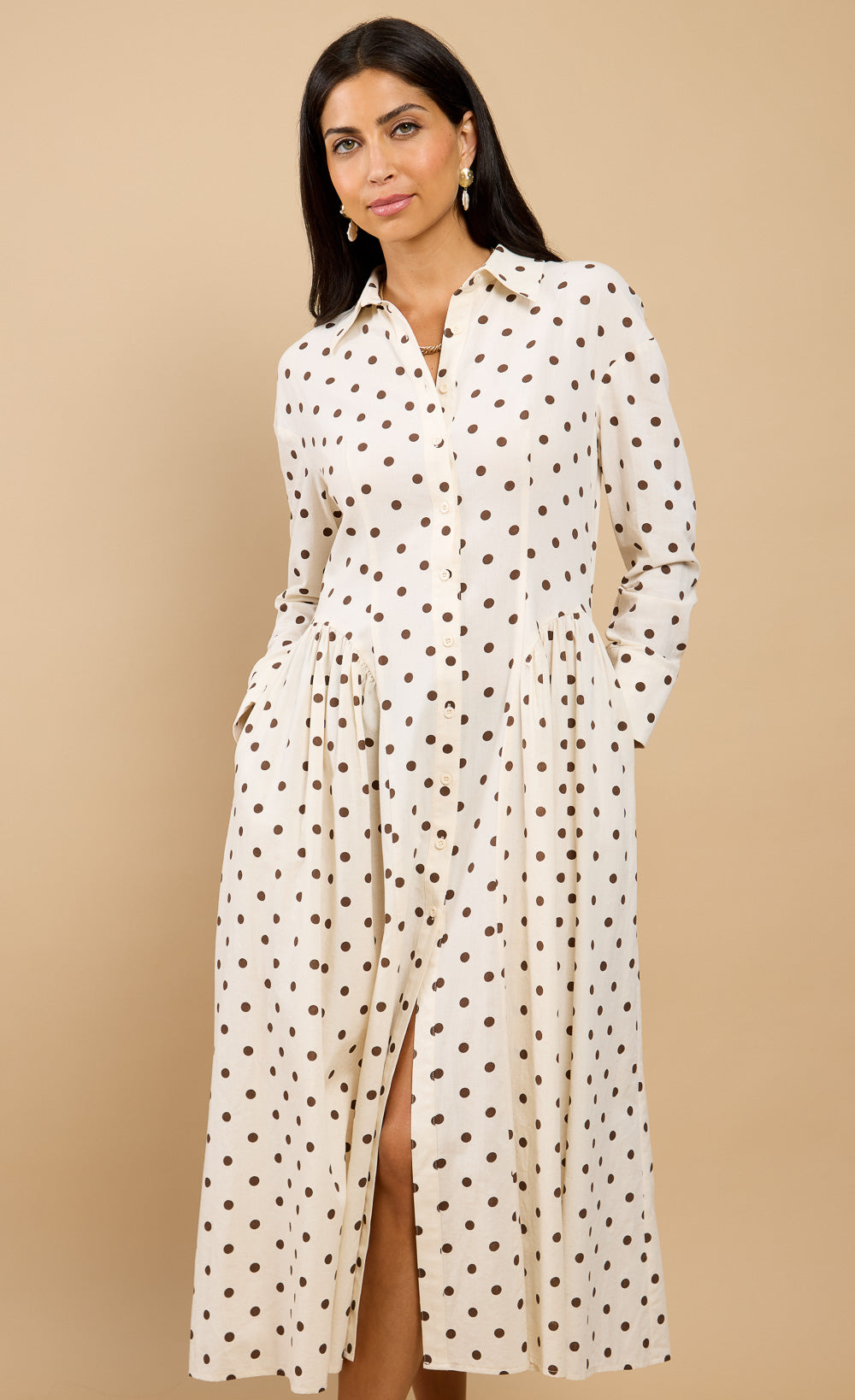 Polka Dot Midaxi Shirt Dress - Chic Versatile Style