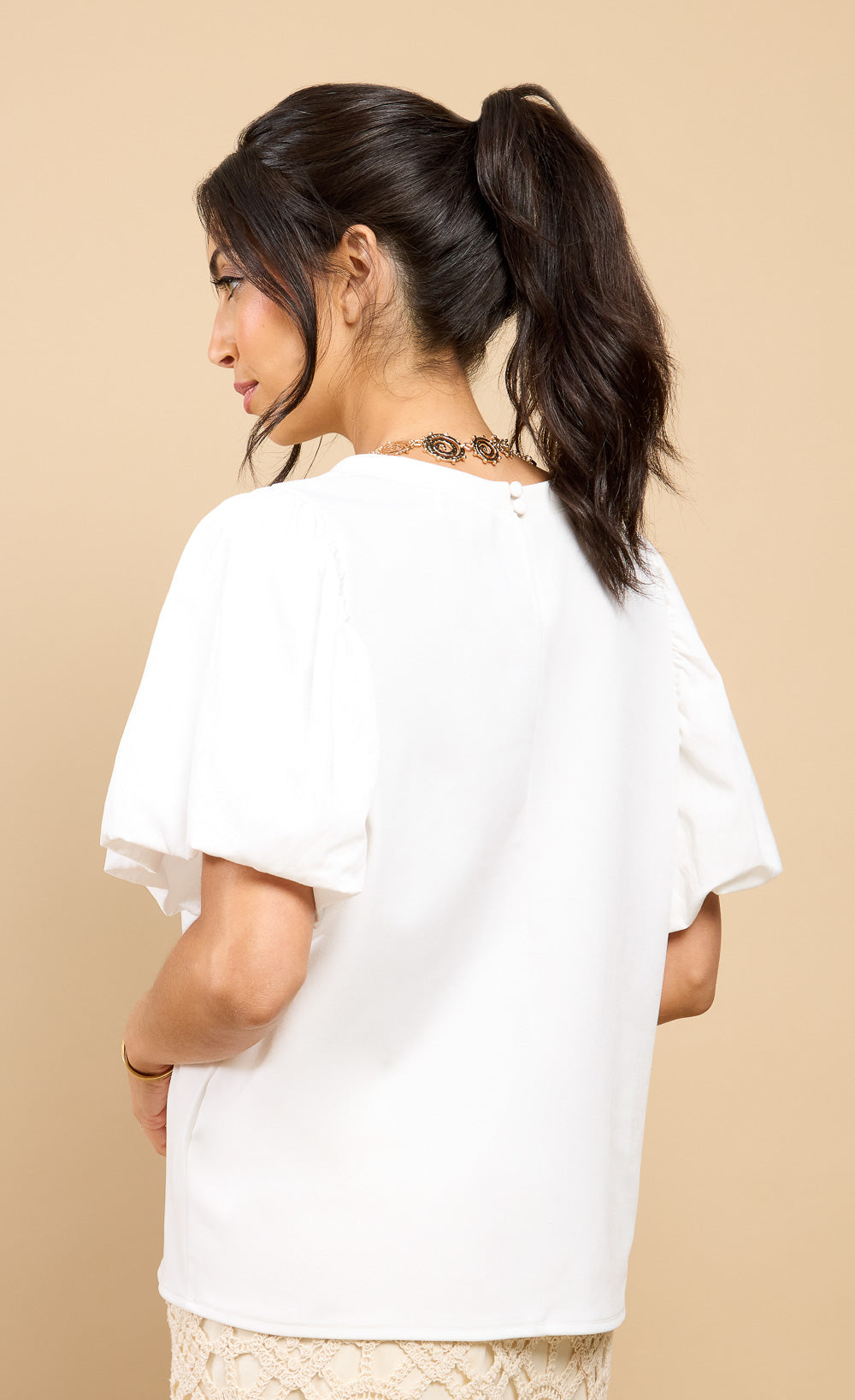 Fabienne White Balloon Sleeve Top