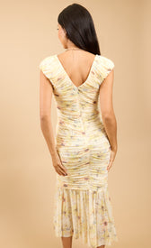 Fiorenza Yellow Floral Print Ruched Midaxi DressDressesDressesLittle Mistress