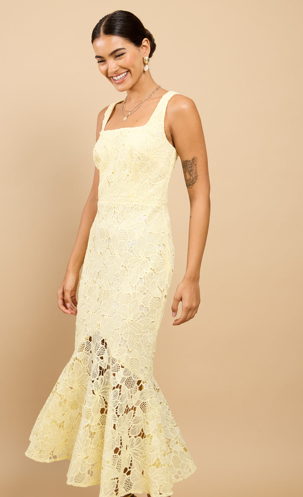 Gisella Lemon Crochet Midaxi Dress