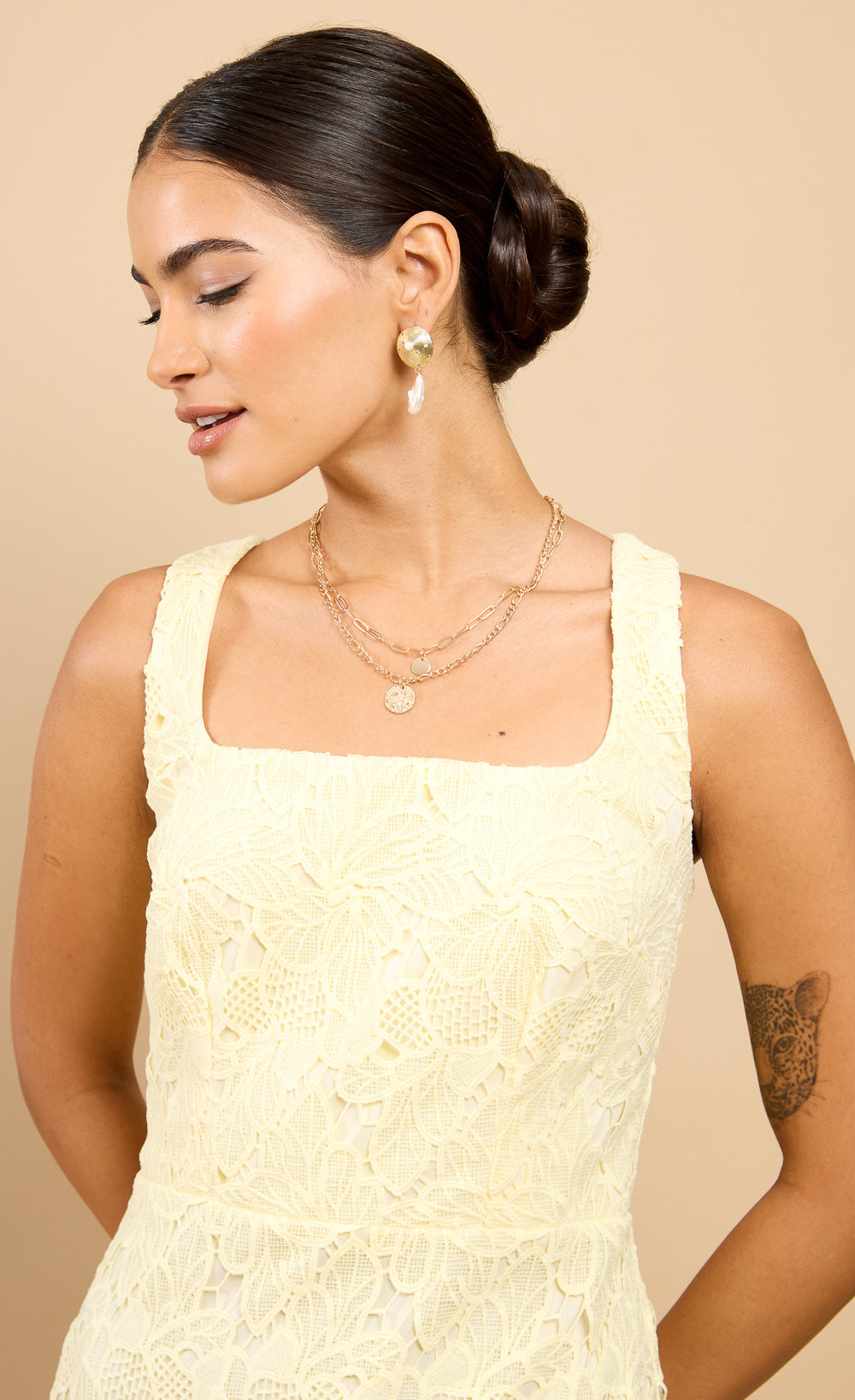 Gisella Lemon Crochet Midaxi Dress