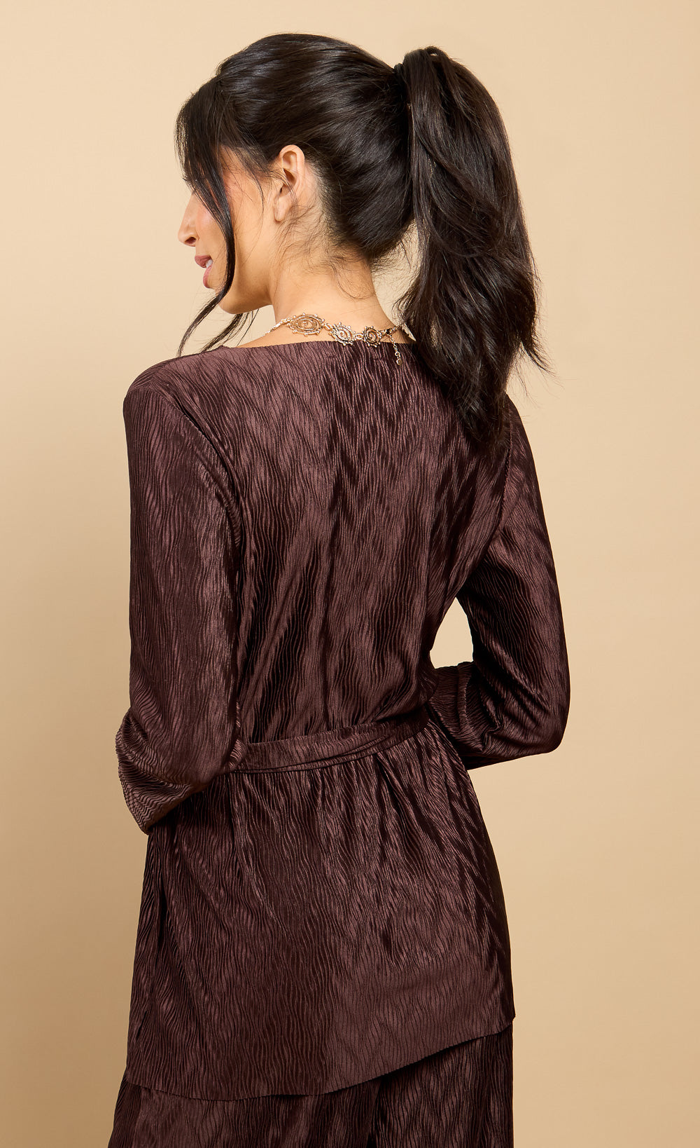 Ivette Brown Plisse Longline Top  Vicky Pattison EDIT